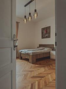 Postel nebo postele na pokoji v ubytování Pirc apartment on Dunajska street