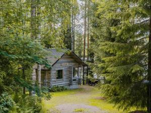 una cabaña de madera en medio de un bosque en Seiväslahti en Keuruu