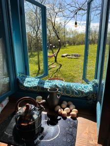 a room with a window with eggs on a table at Big family Apartment in Breb's Cosy Barn in Breb