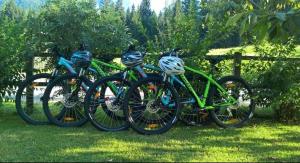 a group of bikes parked next to a fence at Apartments Gorski raj in Kranjska Gora