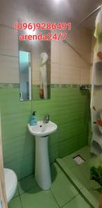 Un baño con lavabo, espejo e inodoro. en Помешкання з парковкою, en Cherkasy