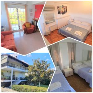 un collage de cuatro fotos de una habitación de hotel en Vacation and Relaxation Home Oropos, en Néa Palátia