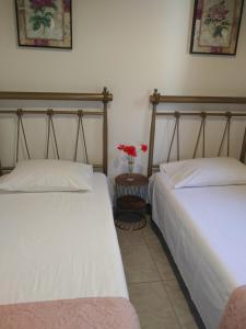 VolímaiにあるNature Villaのベッド2台が隣同士に設置された部屋です。