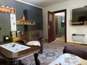 Penzión Encián في Blatnica: غرفة معيشة مع أريكة وطاولة