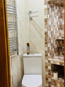 a bathroom with a toilet and a shower at Guest House Kartuli Suli in Telavi