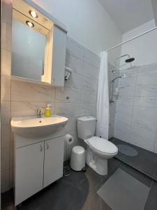 a bathroom with a sink and a toilet and a mirror at Vurk INN Paracin in Paraćin