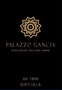 een geel en wit logo op een zwarte achtergrond bij Palazzo Gancia holiday homes in Siracusa