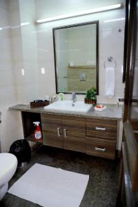 a bathroom with a sink and a mirror at DIVINE INDIA SERVICE APARTMENT 3BHK, J-215 SAKET in New Delhi