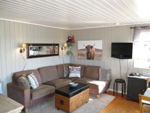a living room with a couch and a tv at Holiday Home Evabu by Interhome in Øyuvstad