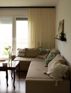a living room with a couch and a table at Mileva apartman in Kikinda