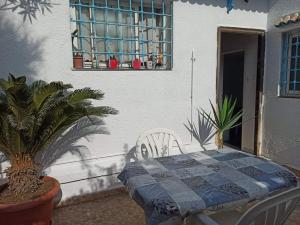 阿爾及爾的住宿－La crique，庭院配有桌椅和植物