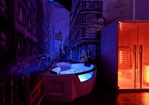 a bathroom with a bath tub in the middle of a city at ARTEMIDE "Fiore Club" B&B SUITE SPA in Giffoni Valle Piana