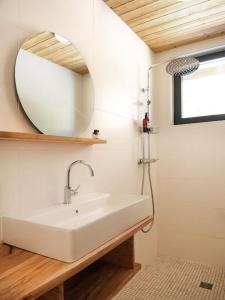 a bathroom with a sink and a mirror at Gîte 170m2 6 à 8 personnes 4 chb 4 sdb vue montage au calme in Villard-de-Lans
