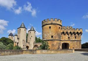 un vieux château avec des tourelles par beau temps dans l'établissement La Petite Escale, à Metz