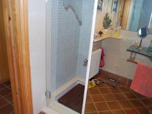 a shower in a bathroom with a sink at Ibiza in Begur +20 photos