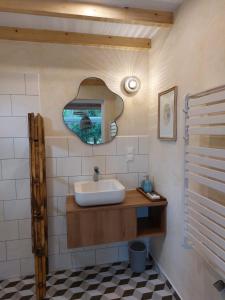 W łazience znajduje się umywalka i lustro. w obiekcie Poczciwy Bies w mieście Myczków