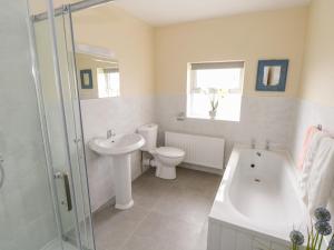 een badkamer met een wastafel, een toilet en een douche bij 22 Town Place in Ballinrobe