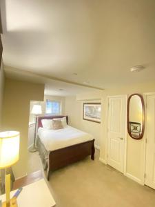 a bedroom with a bed and a mirror at Lovely Remodeled 2bdrm Basement Home in Washington, D.C.