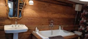 a bathroom with a sink and a bath tub at Tessenberg Mountain Retreat in Heinfels