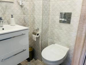 łazienka z toaletą i umywalką w obiekcie Narutowicza 5 Apartments w mieście Inowrocław
