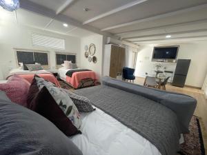 a bedroom with two beds and a television in it at INBLOEM in Bloemfontein