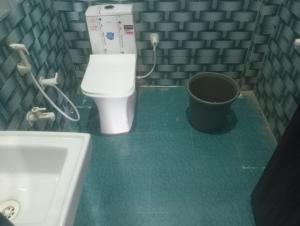 溫達文的住宿－Gopi Dham hotel，一间带卫生间和垃圾桶的浴室
