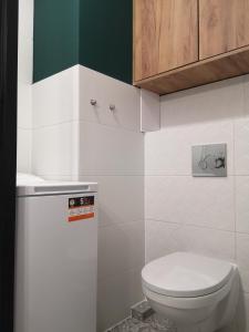 małą łazienkę z toaletą i umywalką w obiekcie Kawalerka Łomża w mieście Łomża