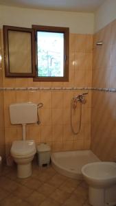 a bathroom with a toilet and a tub and a sink at Vila Demo in Vlorë +15 photos