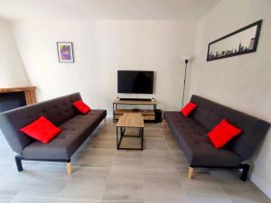uma sala de estar com dois sofás e uma televisão em La Villa Beata em Orange