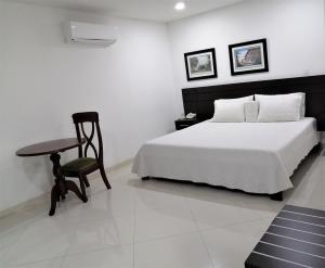 a bedroom with a bed and a table and a chair at Hotel Panorama in Sincelejo +22 photos