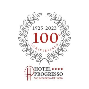 um vector ilustrativo de um logótipo de hotel com um laurelreath em Hotel Progresso em San Benedetto del Tronto