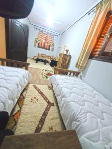 Pokój z 2 łóżkami i dywanem w obiekcie La Perle d'adassil 