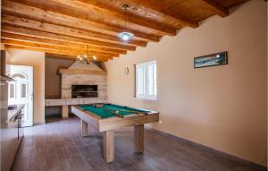 a pool table in a room with a fireplace at 3 Bedroom Amazing Home In Donji Prolozac in Donji Proložac