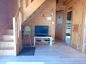 Μια τηλεόραση ή/και κέντρο ψυχαγωγίας στο Chalet charmant à Saint-Gènes-Champespe avec parking privé