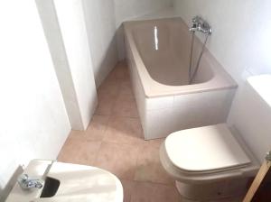 La salle de bains est pourvue de toilettes, d'un lavabo et d'une baignoire. dans l'établissement 3 bedrooms house with city view at Cordoba, à Cordoue