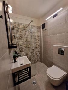 a bathroom with a toilet and a sink at Primavera Apartment in Pilaroú