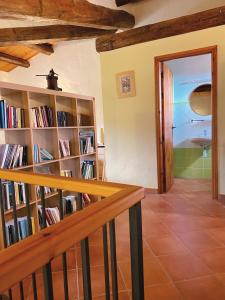biblioteka z półkami na książki i schody w domu w obiekcie Cal Perdigués de Boada w mieście Boada