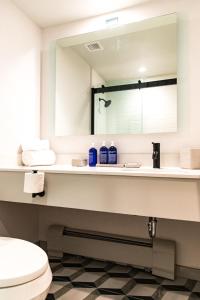 a bathroom with a sink and a toilet and a mirror at Wildwood Snowmass in Snowmass Village