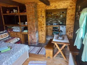 a room with a bed and a table in a cabin at Etno brvnara TAMARA in Kremna