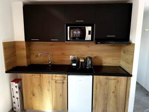 cocina con fregadero y microondas en Appartement T2 cosy à San ciprianu en Lecci