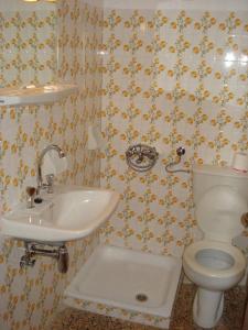 a bathroom with a toilet and a sink at Kochili Apartments in Neos Pirgos