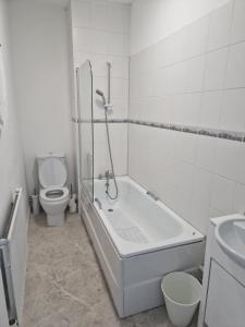 a bathroom with a tub and a toilet and a sink at 13 Grosvenor House, in Bristol