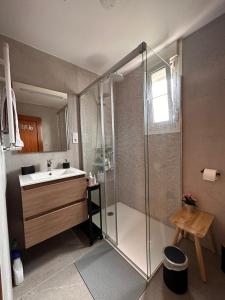 a bathroom with a shower and a sink at Habitaciones en chalet con jardín in Puente Arce