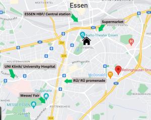 une carte indiquant l'emplacement d'une intersection; dans l'établissement Business Suites-Fair-Balcony's-Uniklinik - for 8, à Essen