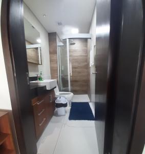 a bathroom with a toilet and a sink and a shower at Edificio Flats del sol in Asunción