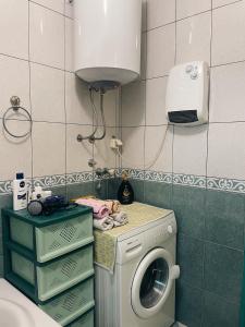 een kleine badkamer met een wasmachine bij Countryside Guest House in Nikšić