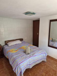 1 dormitorio con 1 cama grande y espejo en Apartamento Malaga Aeropuerto, en Cártama