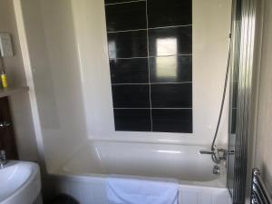 a bathroom with a toilet and a shower with a window at A spacious and beautifully presented 2 bedroom holiday home in Bembridge