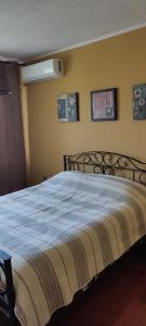1 dormitorio con 1 cama grande con manta azul en Ivka en Gabrovo