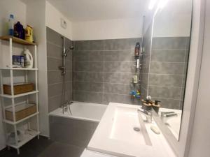 a bathroom with a sink and a bath tub and a shower at Construit en 2020, 82m2, entre paris et disney in Noisy-le-Grand